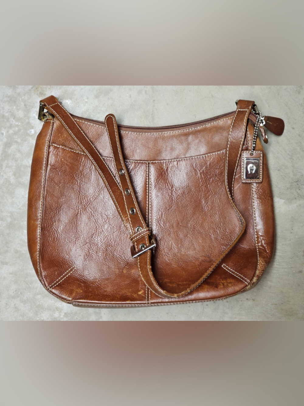 Etienne Aigner genuine leather Chestnut Brown Leather Shoulder Bag